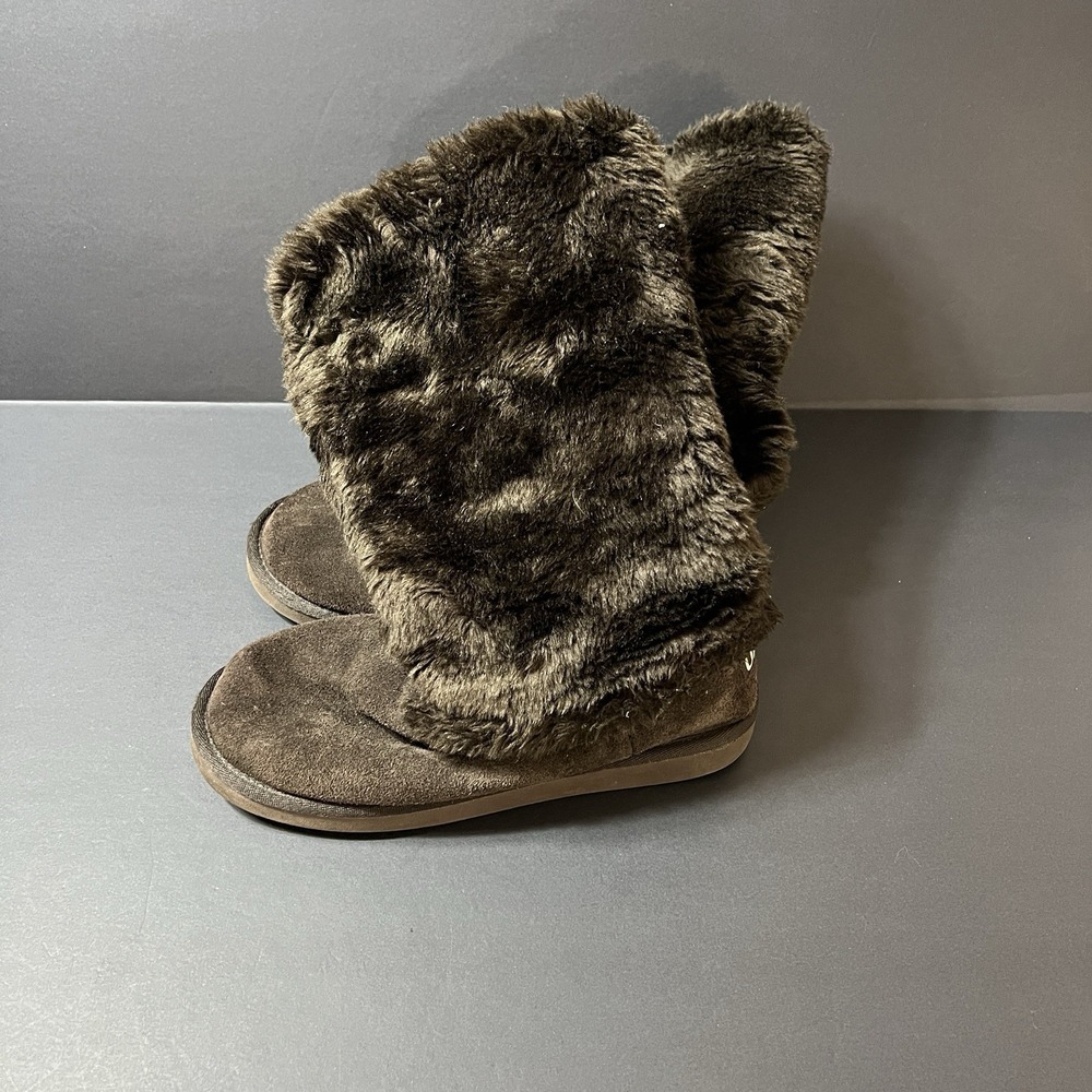 UKALA Fur Boots Women's Size 8 Brown Suede Wool Lined Snow Winter